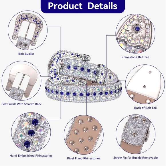 Luxury Strap Men Women Rhinestones Belt Western Bling Bling Crystal Diamond😚 - Picture 2 of 7